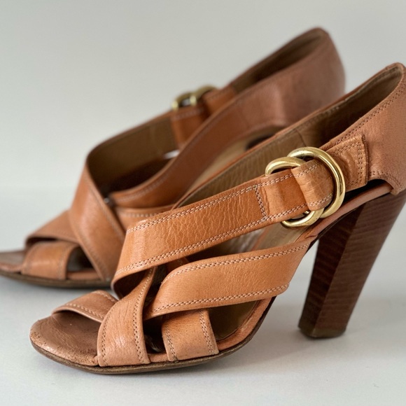 :🍦SUNDAE SING SALE🍦Chloé Pêche O Ring Leather Strap Chunky Heel (38) Chloe - Picture 3 of 13